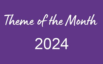 'Theme of the Month 2024' in white text over a purple background